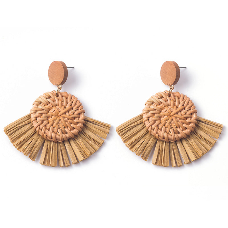 Fashion Hand-woven Geometric Rattan Raffia Earrings