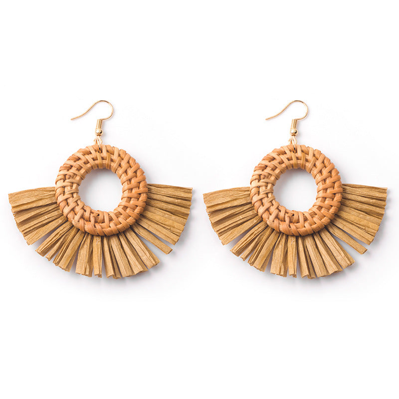 Fashion Hand-woven Geometric Rattan Raffia Earrings