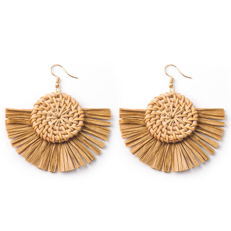 Fashion Hand-woven Geometric Rattan Raffia Earrings