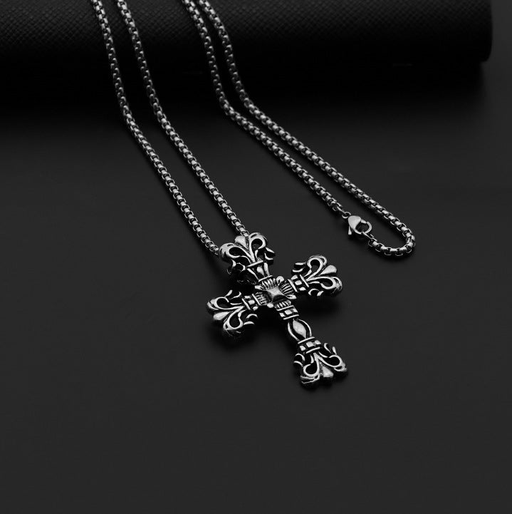 Hip-Hop Cross Star Snake Stainless Steel Pendant Necklace with Weightlifter Charm