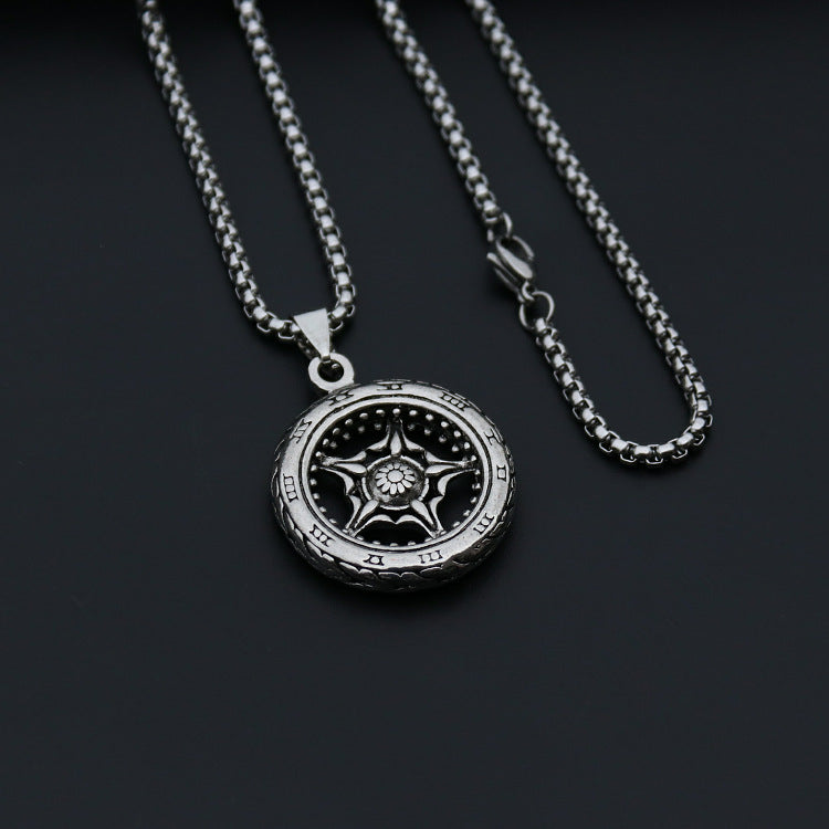 Hip-Hop Cross Star Snake Stainless Steel Pendant Necklace with Weightlifter Charm