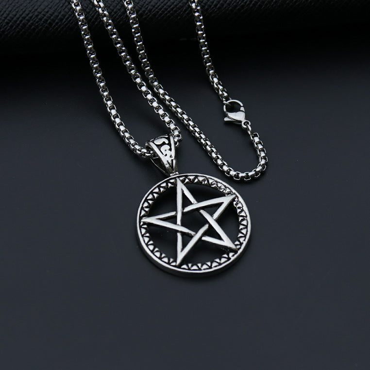 Hip-Hop Cross Star Snake Stainless Steel Pendant Necklace with Weightlifter Charm