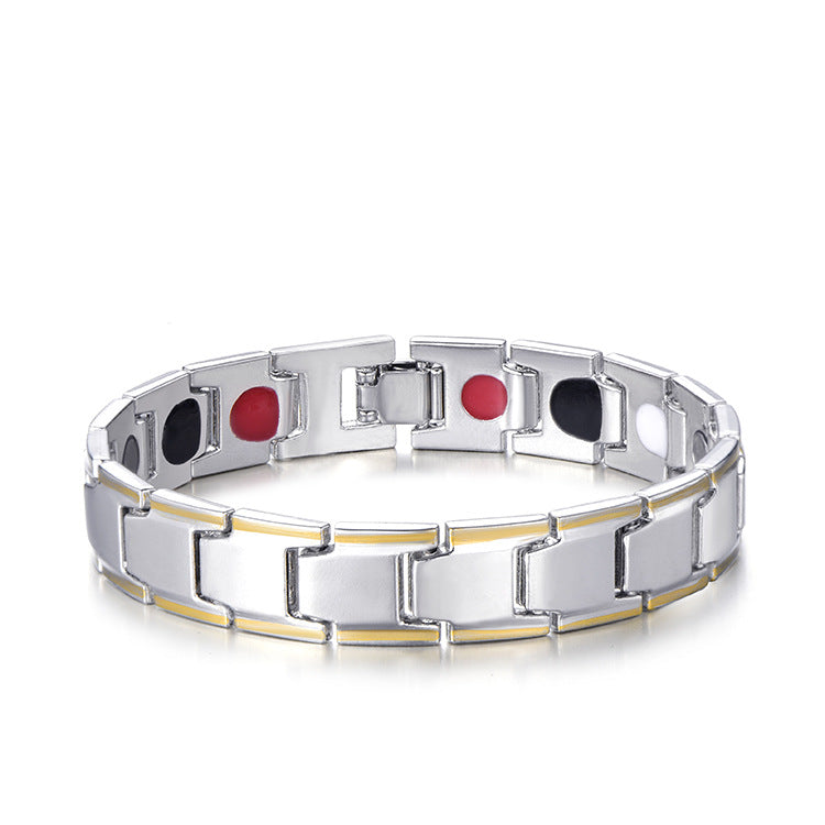 Geometric Metal Magnetic Therapy Men's Bracelet - Hematite Titanium Steel