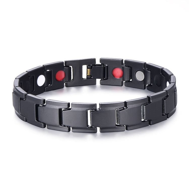 Geometric Metal Magnetic Therapy Men's Bracelet - Hematite Titanium Steel