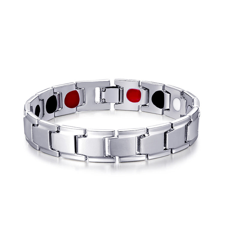 Geometric Metal Magnetic Therapy Men's Bracelet - Hematite Titanium Steel