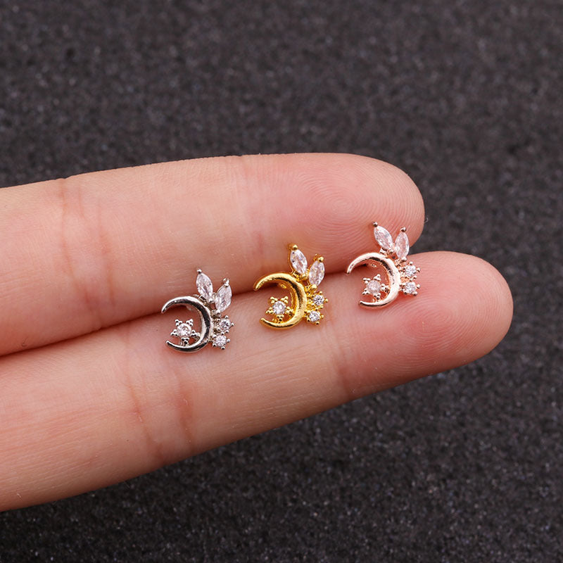 Stainless Steel Moon Zircon Screw Earrings