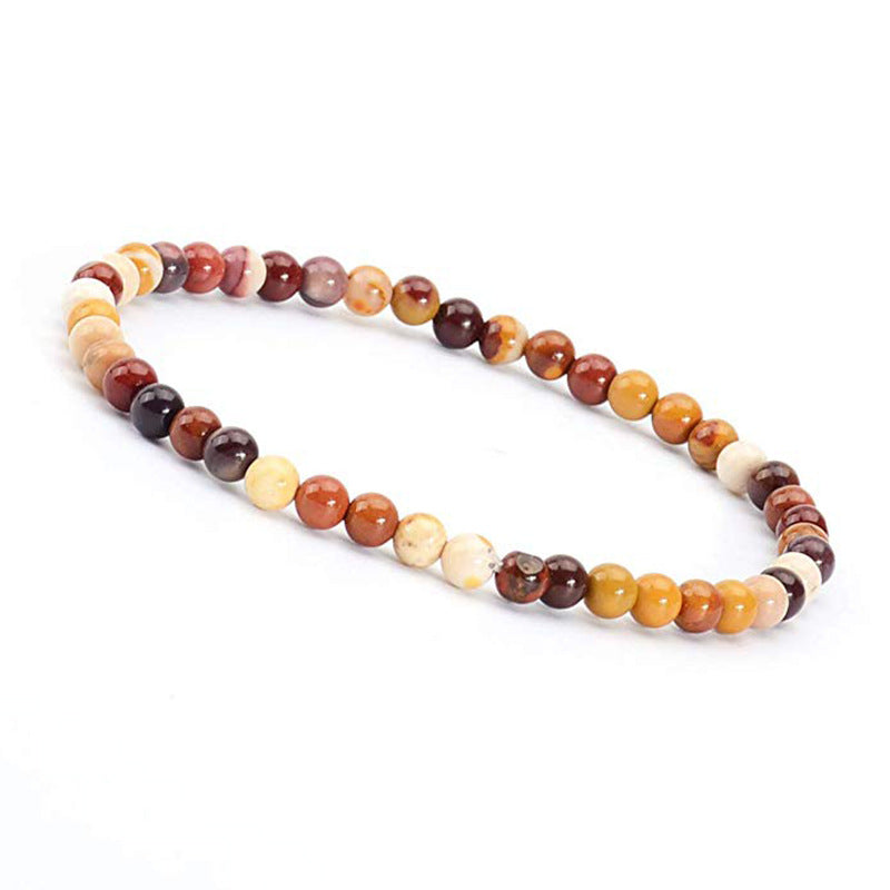 Simple Round Natural Stone Beaded Bracelet - 4mm Rhodochrosite Strand