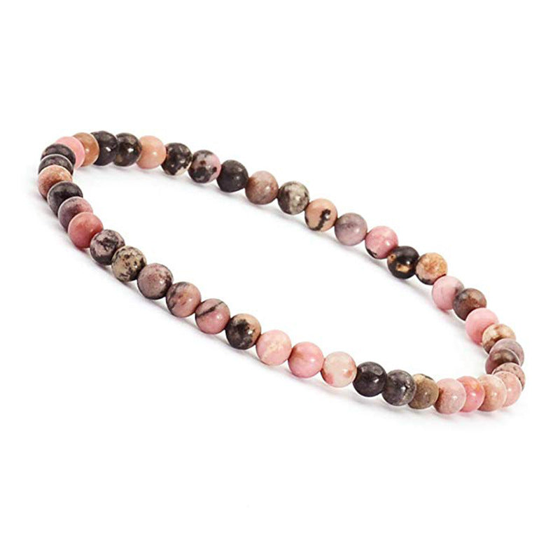 Simple Round Natural Stone Beaded Bracelet - 4mm Rhodochrosite Strand