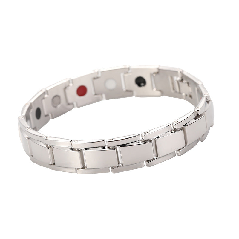 Geometric Metal Magnetic Therapy Men's Bracelet - Hematite Titanium Steel