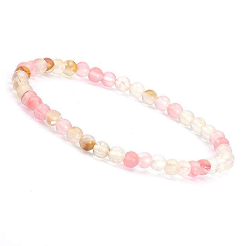 Simple Round Natural Stone Beaded Bracelet - 4mm Rhodochrosite Strand