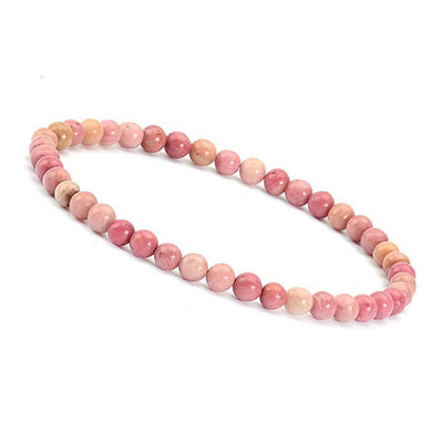 Simple Round Natural Stone Beaded Bracelet - 4mm Rhodochrosite Strand