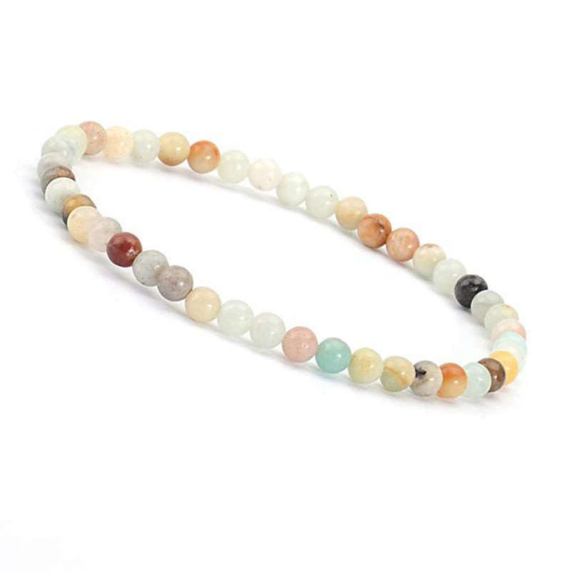 Simple Round Natural Stone Beaded Bracelet - 4mm Rhodochrosite Strand