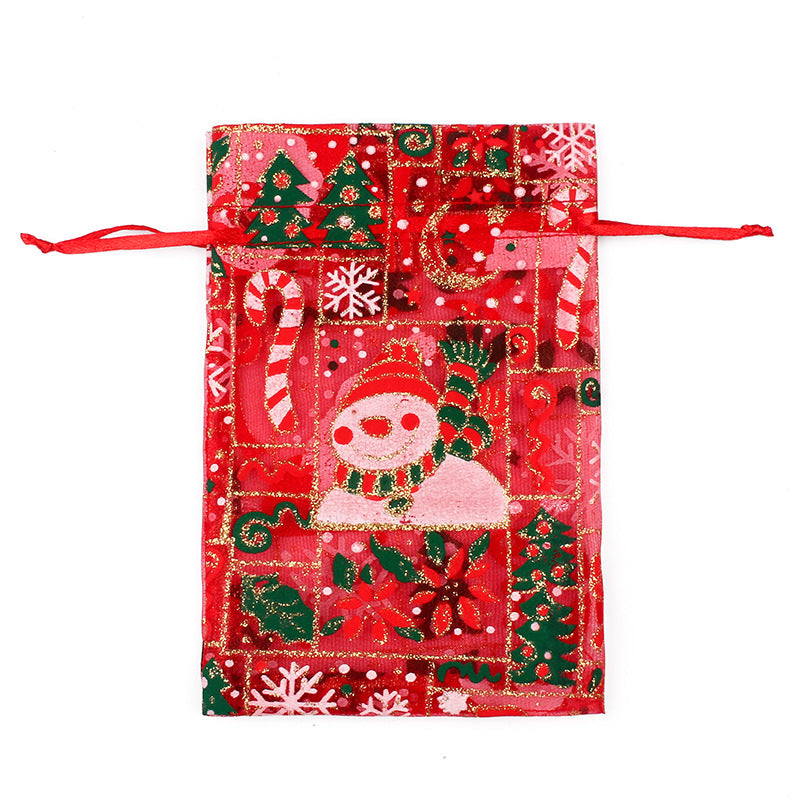 Fashion Christmas Tree Santa Claus Snowman Organza Drawstring Gift Bags