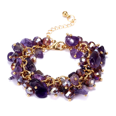 Retro Geometric Natural Amethyst Crystal Handmade Bracelet