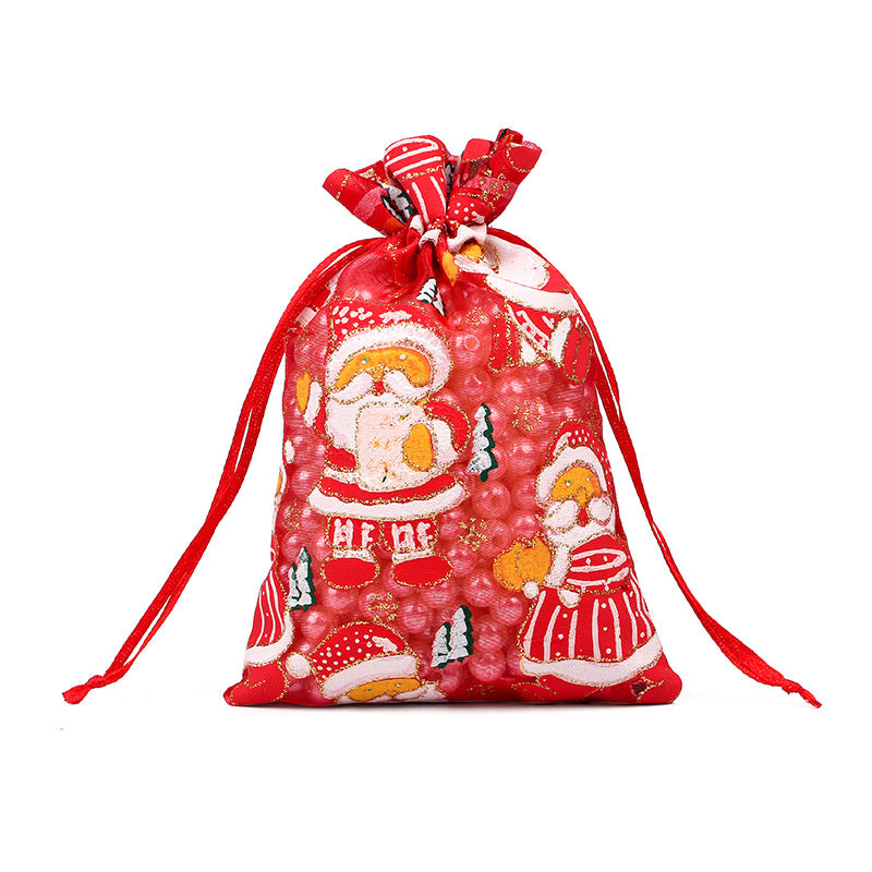 Fashion Christmas Tree Santa Claus Snowman Organza Drawstring Gift Bags