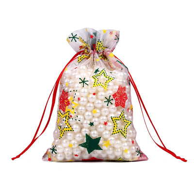 Fashion Christmas Tree Santa Claus Snowman Organza Drawstring Gift Bags