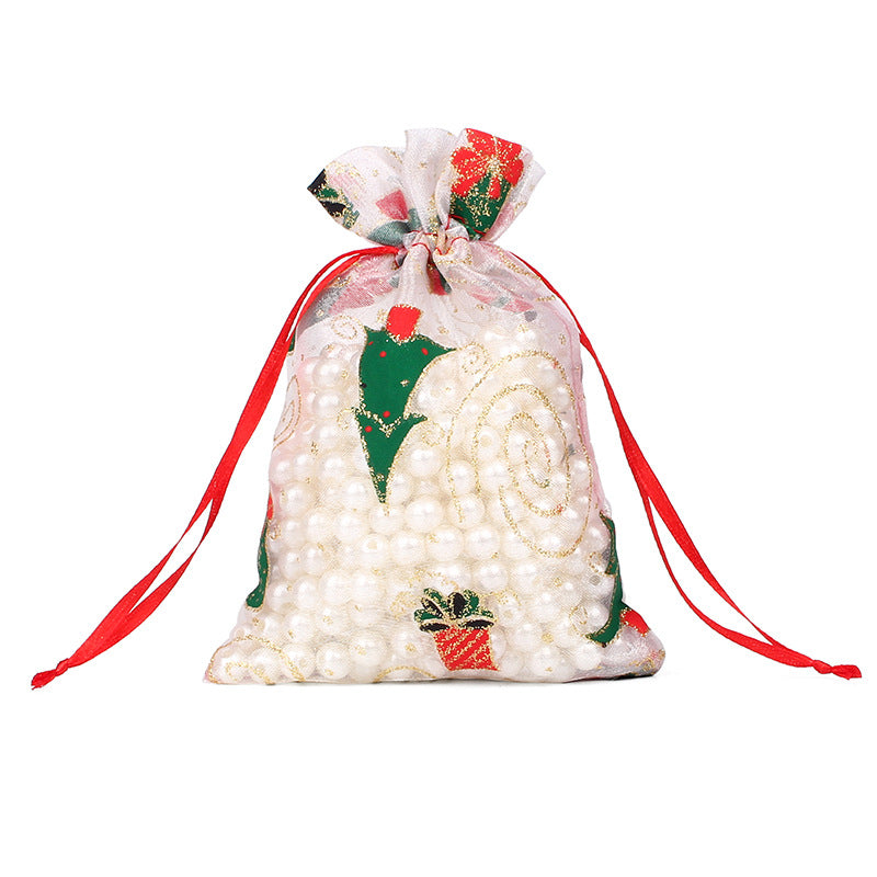 Fashion Christmas Tree Santa Claus Snowman Organza Drawstring Gift Bags