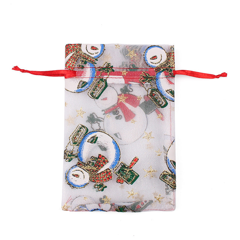 Fashion Christmas Tree Santa Claus Snowman Organza Drawstring Gift Bags