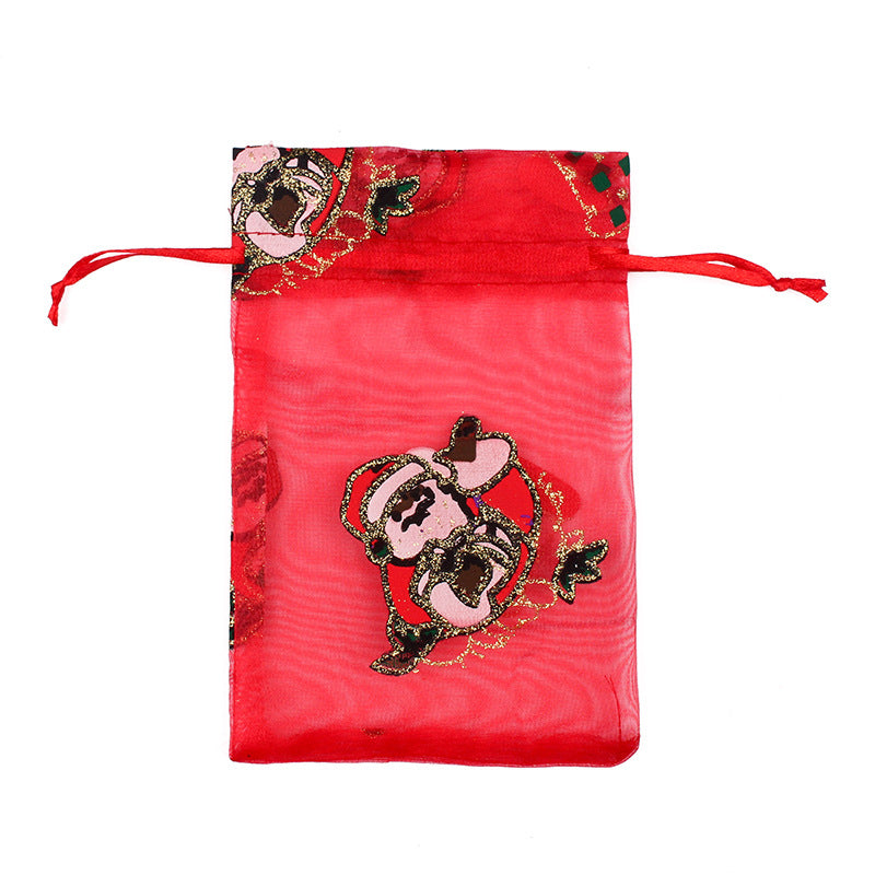 Fashion Christmas Tree Santa Claus Snowman Organza Drawstring Gift Bags