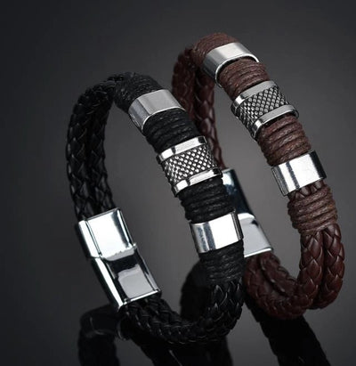 Men's Punk Style Stainless Steel and PU Leather Bracelet