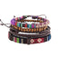 Retro Geometric Leather and Wooden Beads Multi-Layer Bracelet Set