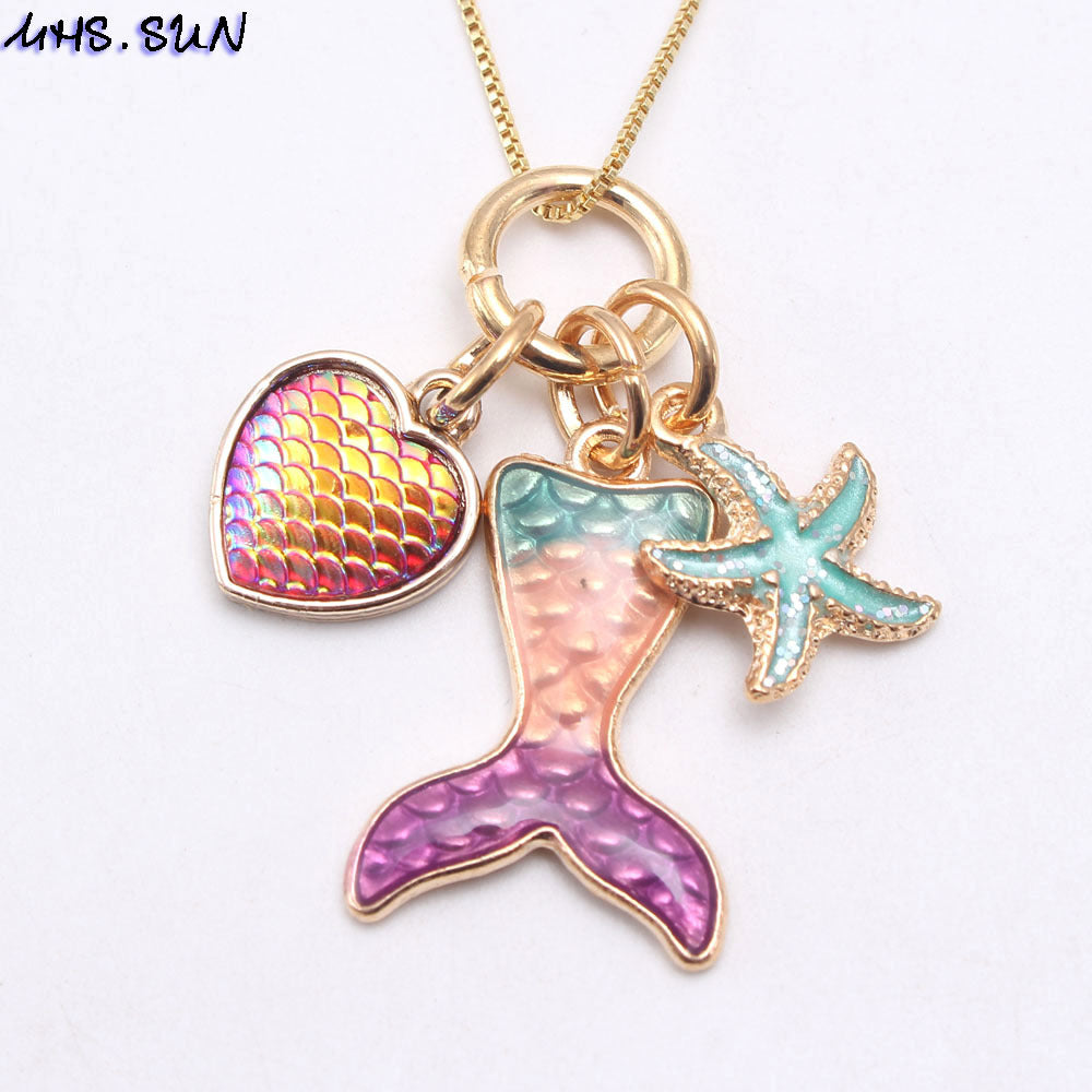 New Enamel Mermaid Pendant Box Chain Necklace for Children