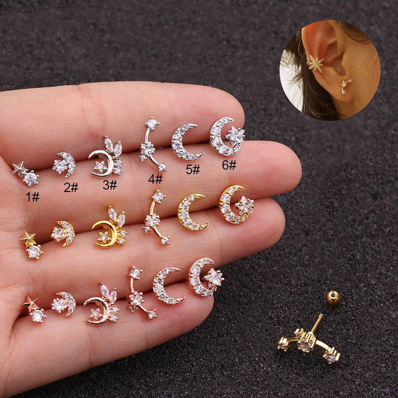 Creative Xingyue Zircon Stainless Steel Ear Bone Studs