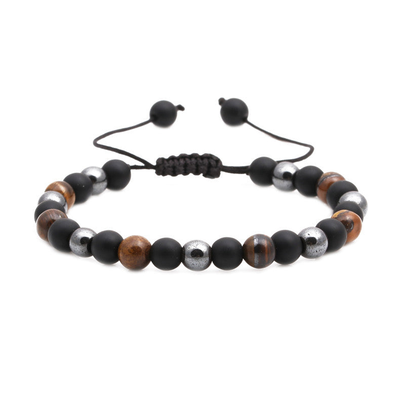 Fashion Adjustable Black Matte Woven Bracelet with Tiger Eye Stone