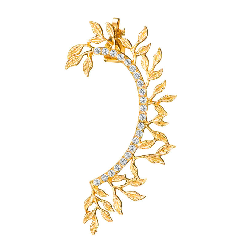 Leaf-Studded Crystal Ear Cuff Clip Earrings for Women