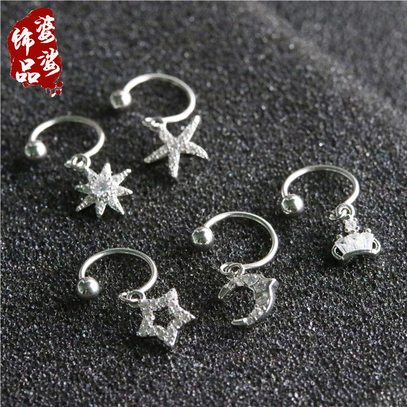 Fashion Stainless Steel C-ring Piercing Flower Zircon Pendant Earrings Wholesale