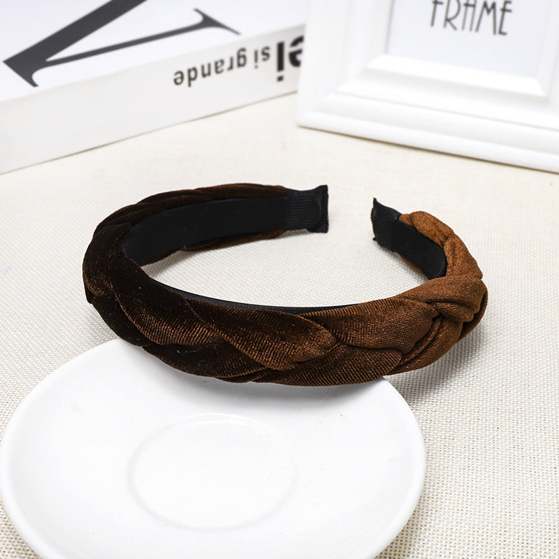 Retro Velvet Braided Hair Band - Handmade Korean Style Headband