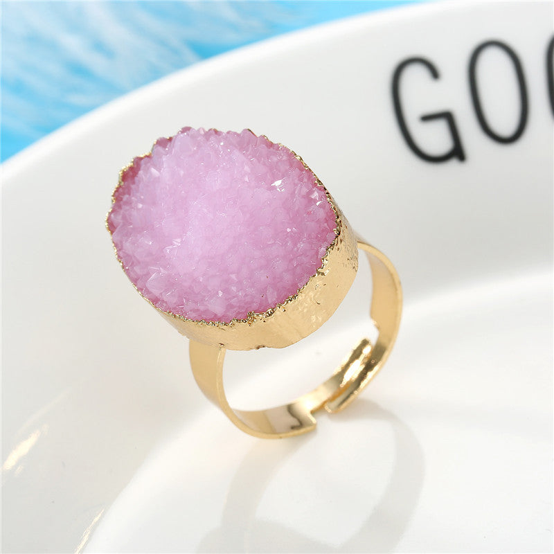 Exquisite Gold Oval Resin Ring with Imitation Natural Stone, Adjustable Wedding Jewelry