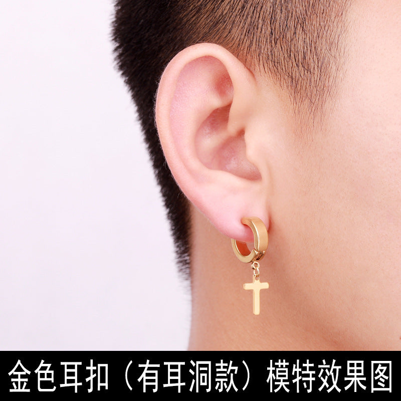 Fashion Titanium Steel Punk Cross Pendant Earrings - Hypoallergenic Stainless Steel Design