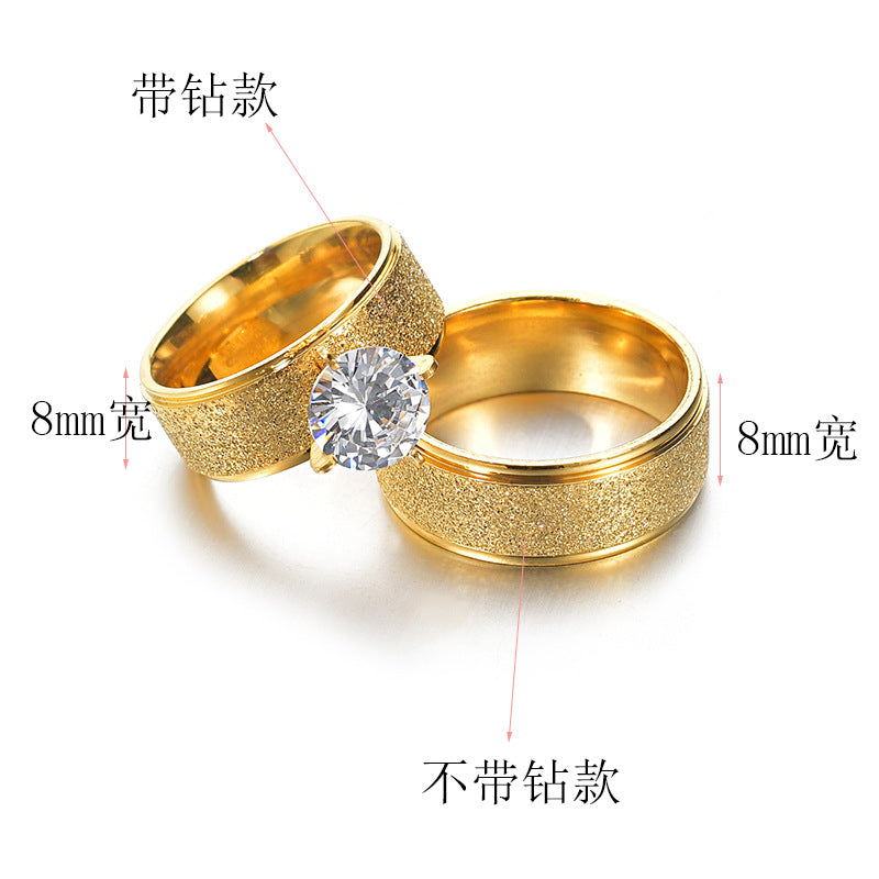 European American Stainless Steel Zircon Inlaid Couples Ring