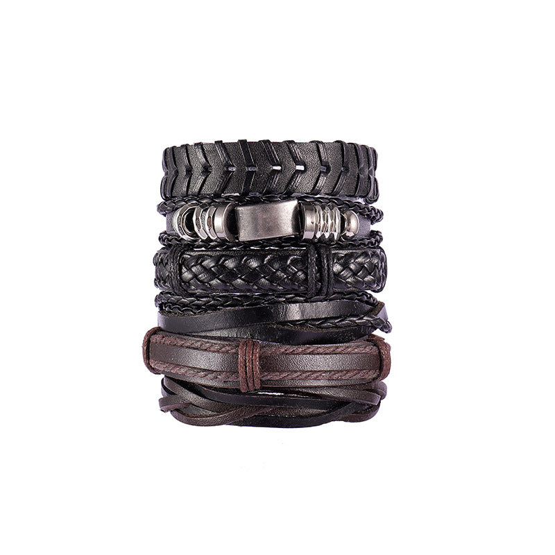 Ethnic Feather Alloy Patchwork Multi-Layer Leather Men's Bracelet