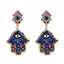 Hand Shaped Alloy Earrings with Enamel Eye Design