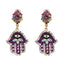 Hand Shaped Alloy Earrings with Enamel Eye Design