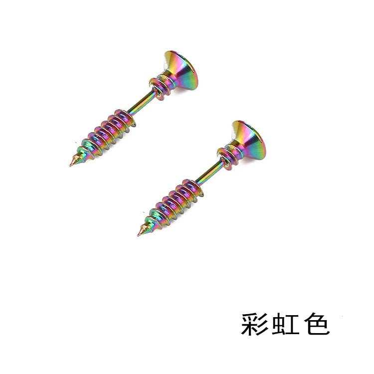 Fashion Multicolor Titanium Steel Screw Stud Earrings