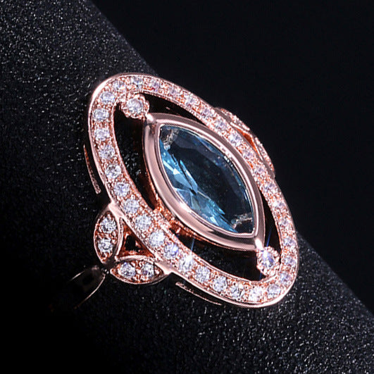 Fashion Copper Plated Rose Gold Micro-set Zircon Ring for Women