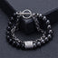 Geometric Natural Stone Beaded Bracelet with Stainless Steel Chain for Men