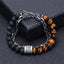 Geometric Natural Stone Beaded Bracelet with Stainless Steel Chain for Men