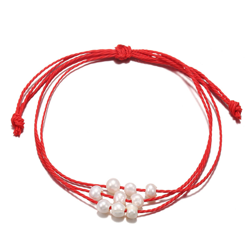 Simple Solid Color Rope Braid Women's Bracelet with Natural Pearl