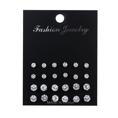 Fashion Zircon Octopus Stud Earrings Set - 12 Pairs Trendy Minimalist Jewelry for Women