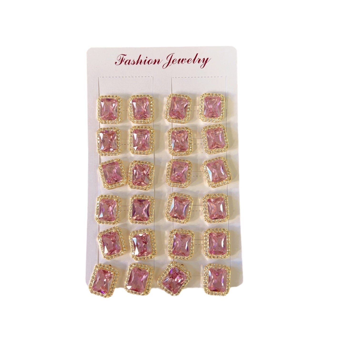 12-Piece Set Retro Square Inlay Copper Zircon Stud Earrings