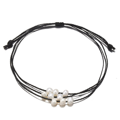 Simple Solid Color Rope Braid Women's Bracelet with Natural Pearl