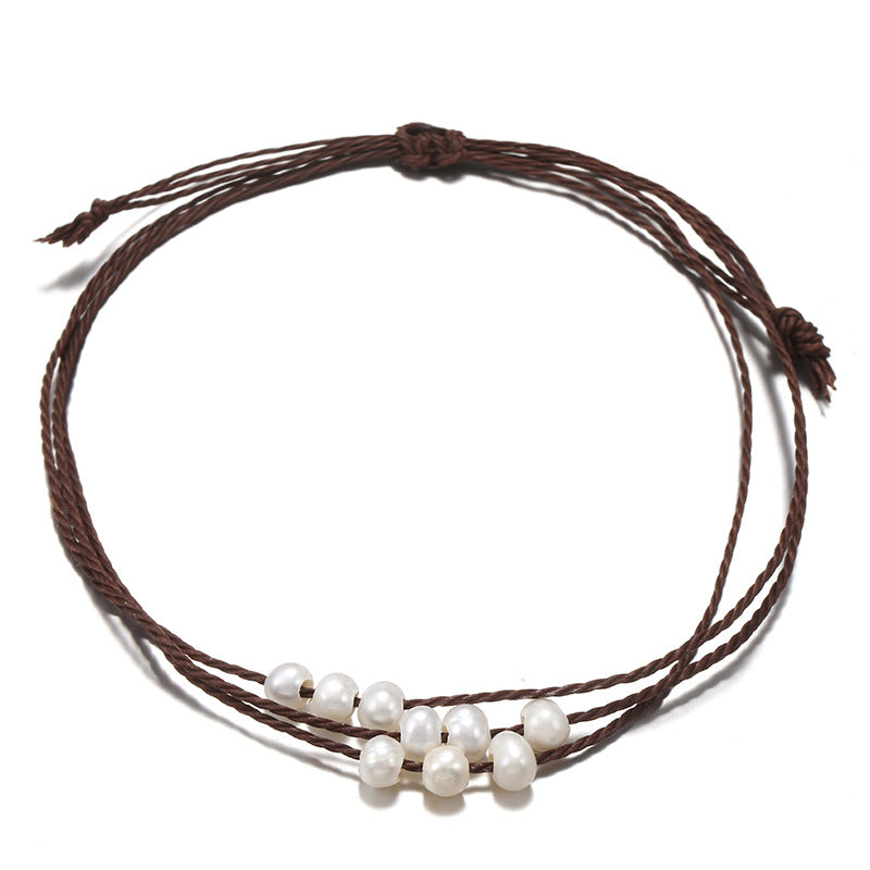 Simple Solid Color Rope Braid Women's Bracelet with Natural Pearl