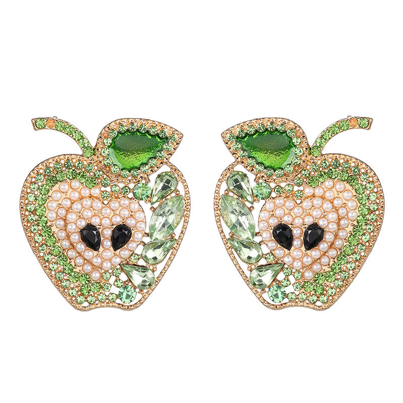 New Apple Fruit Diamond Stud Earrings Wholesale