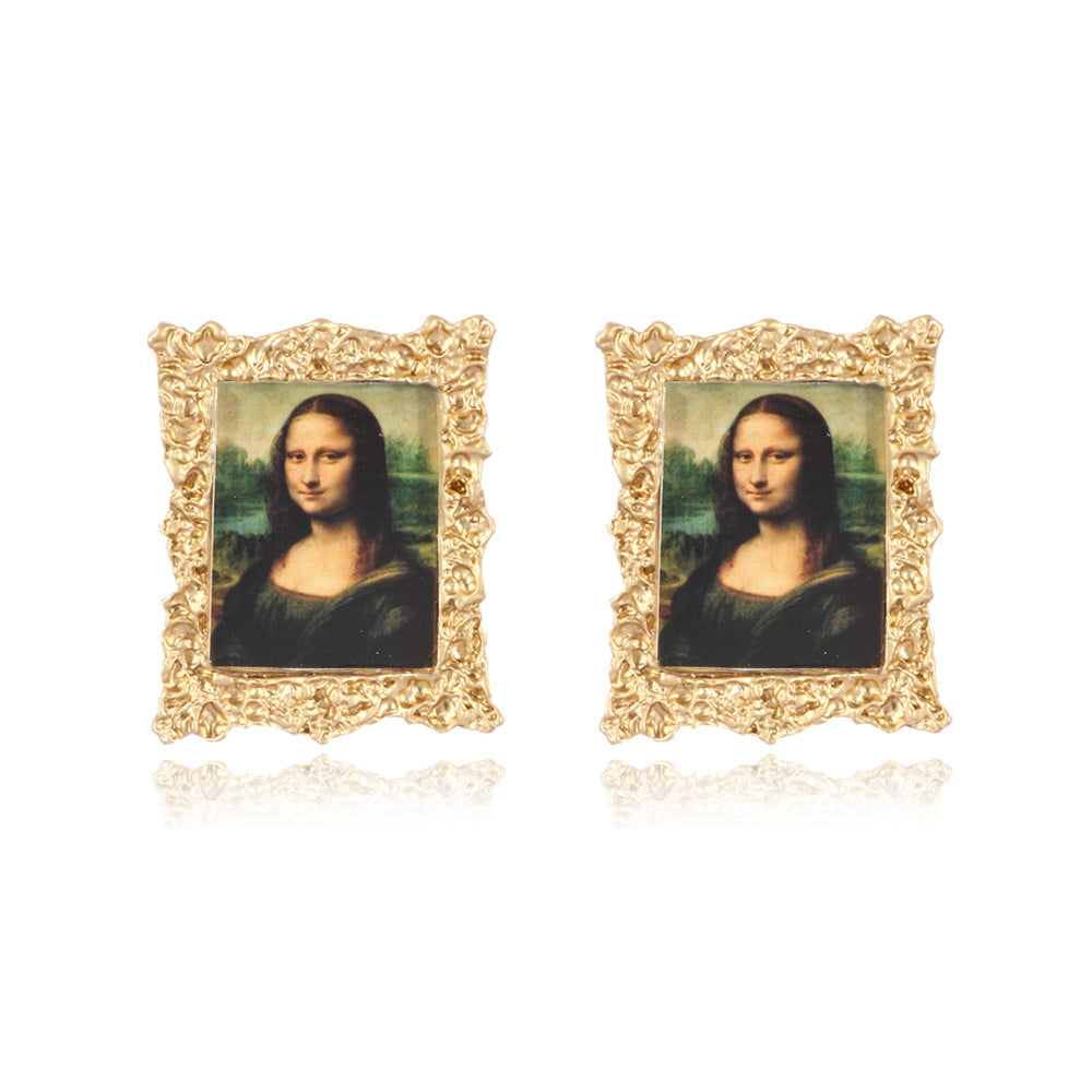 Mona Lisa Portrait Alloy Plated Women's Earrings