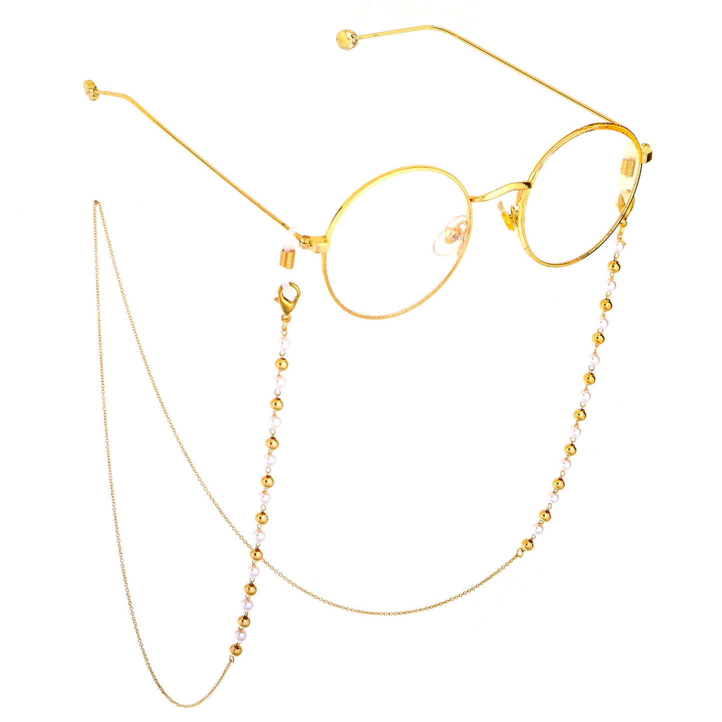 Fashion Golden Pearl Copper Bead Glasses and Mask Chain