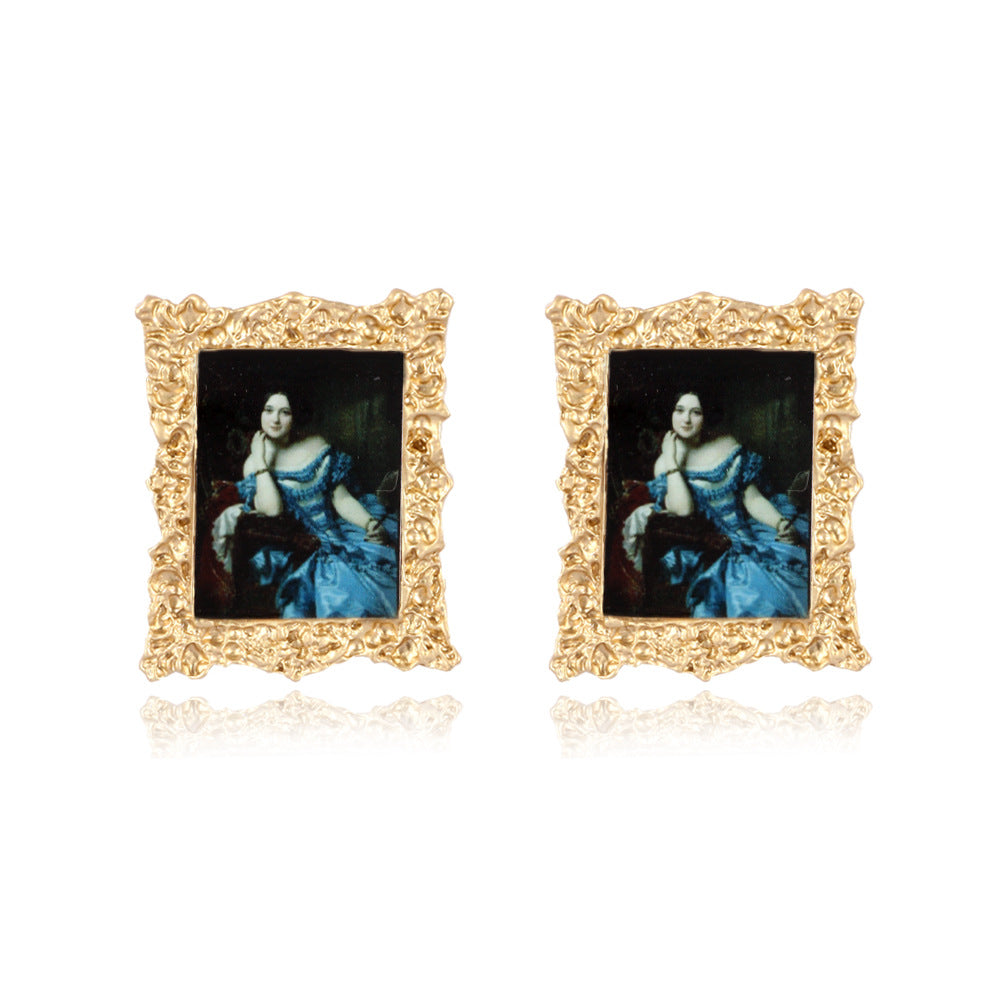 Mona Lisa Portrait Alloy Plated Women's Earrings